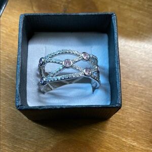 Silver and Purple Infinity Ring with Crystal Accents Size 10